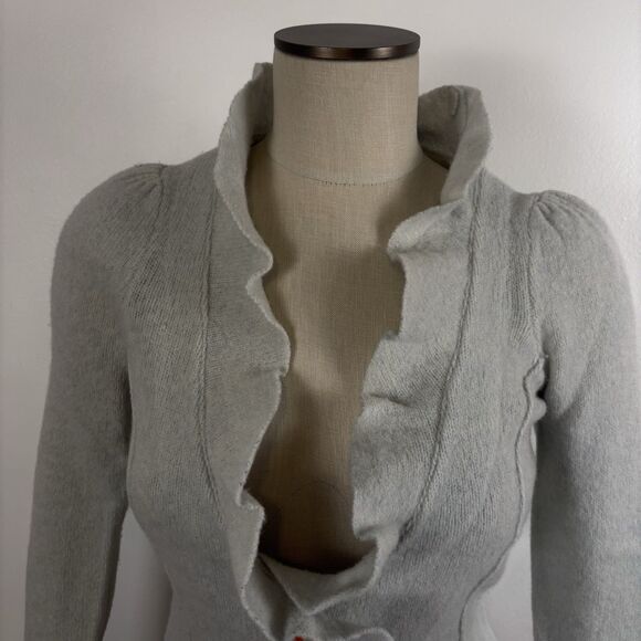 Anthropologie Cartonnier Light Blue Boiled Wool Ruffled Collared Cardigan XS - Picture 3 of 7